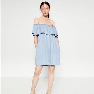 Zara denim off the shoulder dress